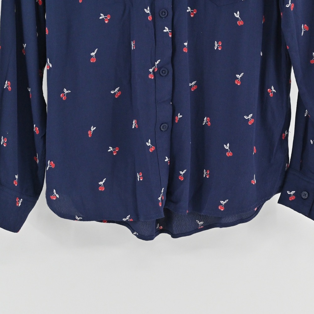 Rails Womens Kate Top Size XS Cherry‎ Print Preppy Button Navy Blue Long Sleeve - Picture 10 of 13